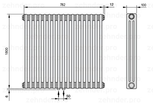 Схема (чертеж) Радиатор Zehnder Charleston 3180/17 №3470 Technoline TL